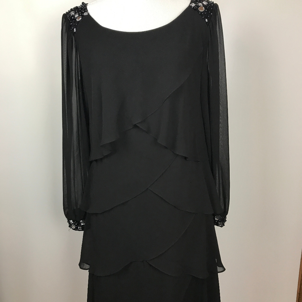 Chiffon Rhinestone Embellished Tiered Dress Sz 16